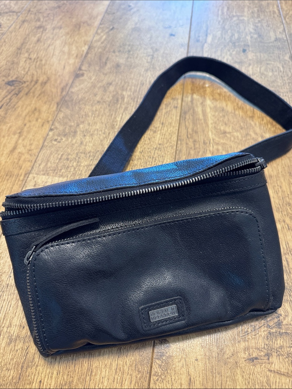 Spikes & Sparrow Black Leather Crossbody Belt Bag